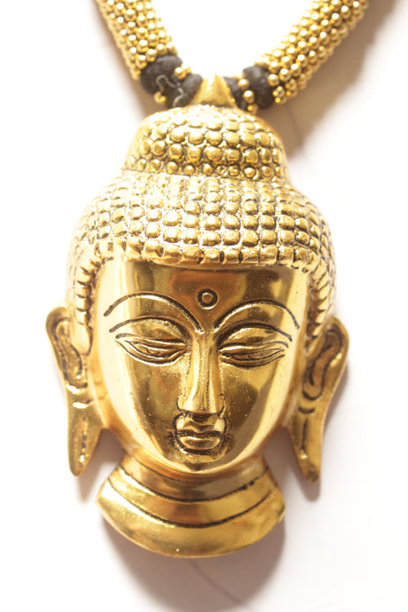 Statement Buddha Pendant Gold Finish Adjustable Thread Closure Necklace