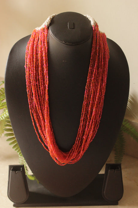 Pink and Orange Glass Beads Hand Beaded Multi-Layer Necklace Set