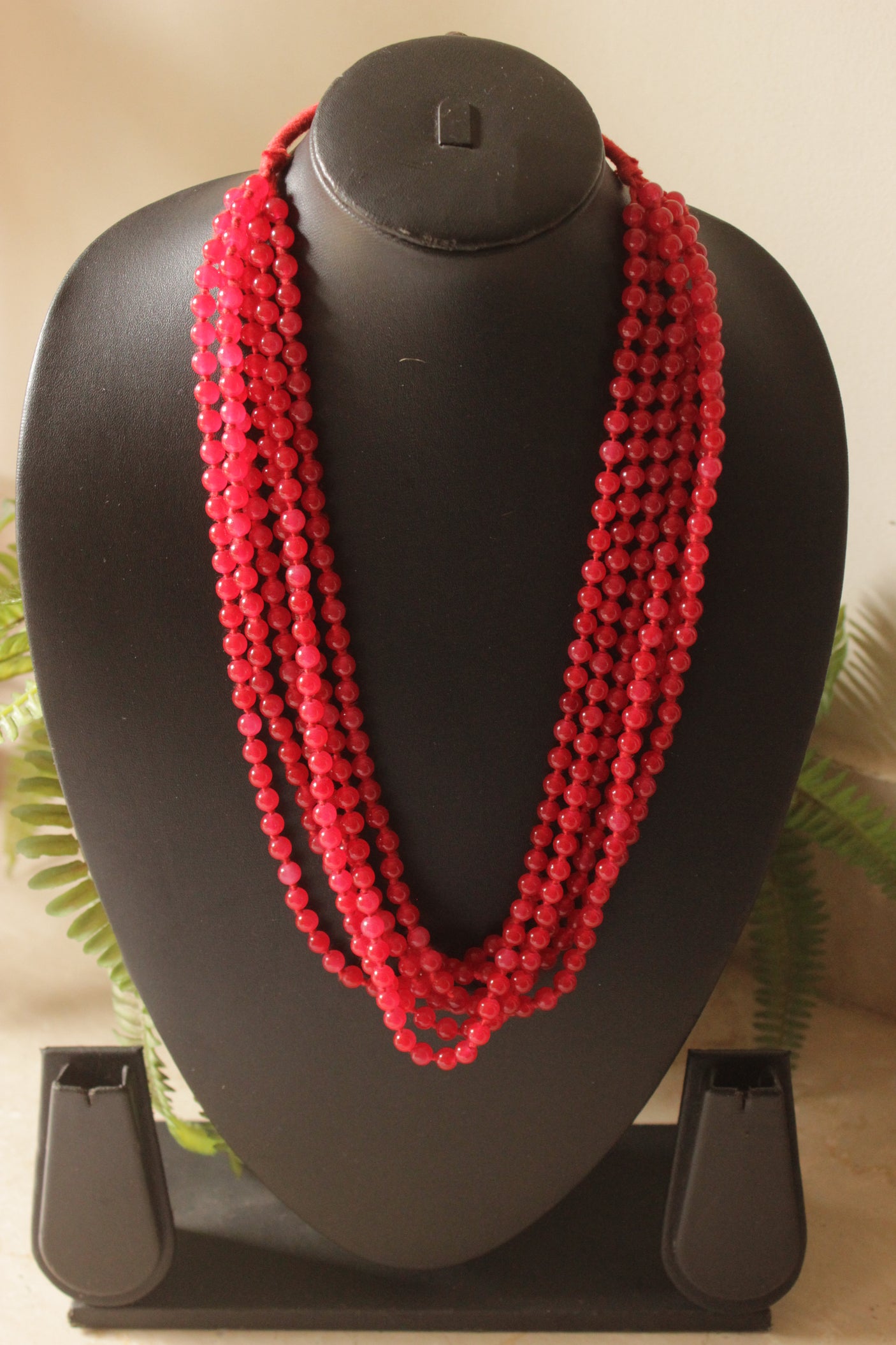 Red Glass Beads Multi-Layer Necklace