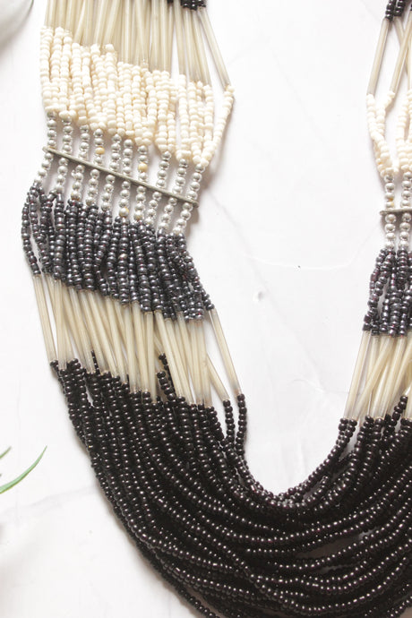 Black and Ivory Beads Multi Layer Handmade Necklace