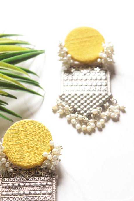 Yellow Fabric and Metal Earrings