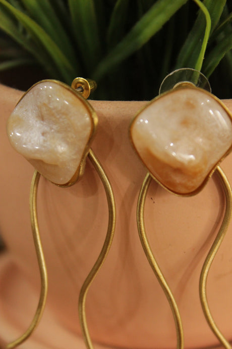 Baroque Pearl Gemstone Gold Finish Brass Earrings