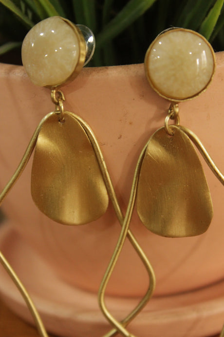 Ivory Gemstone Gold Finish Brass Earrings