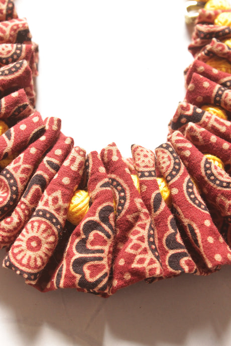 Ajrakh Cotton Fabric and Beads Handmade Necklace Set