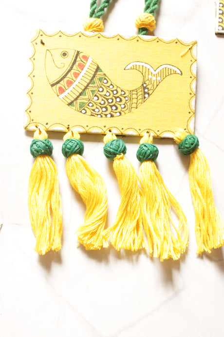 Hand Painted Fish Yellow Fabric Necklace Set