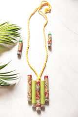 Red Kalamkari Fabric and Green Cotton Fabric Handmade Necklace Set