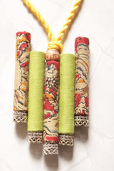 Red Kalamkari Fabric and Green Cotton Fabric Handmade Necklace Set