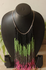 Beads and Metal Chains Statement Handmade Long Boho Choker Necklace