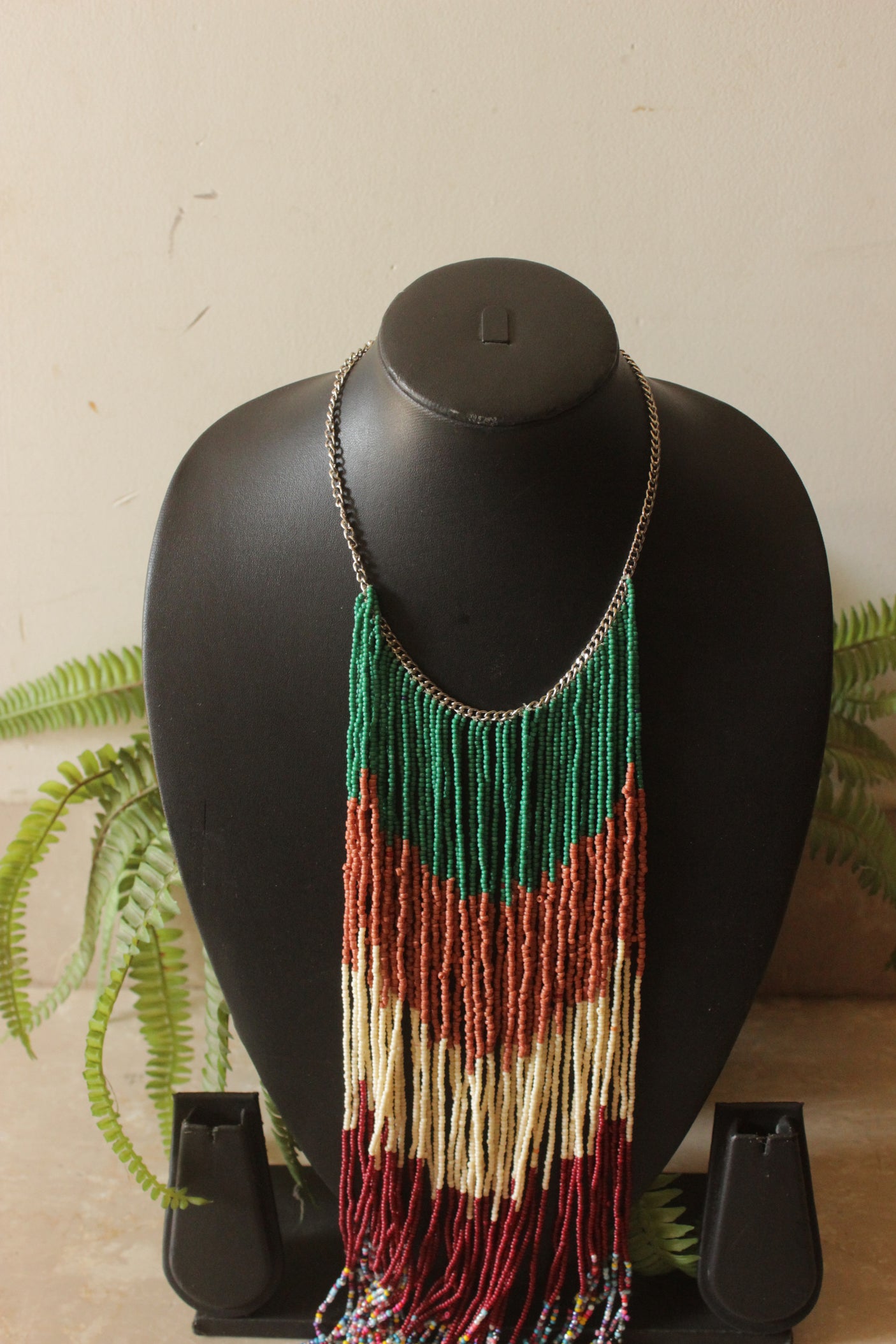 Beads and Metal Chains Statement Handmade Long Boho Choker Necklace