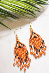 Orange Hand Beaded Long Necklace Set