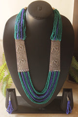 Blue and Purple Beaded Multi Layered Necklace Set with Metal Detailing