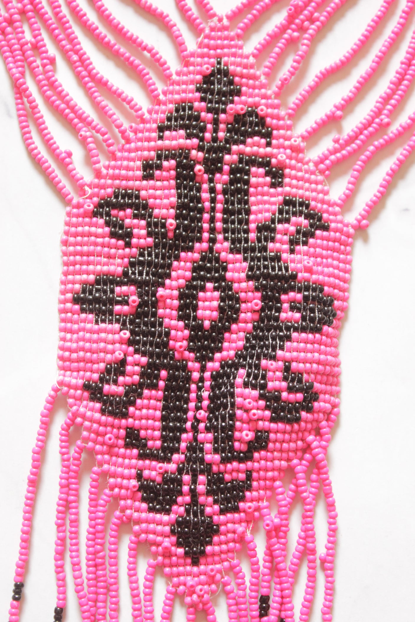 Pink and Black Hand Beaded Long Necklace Set