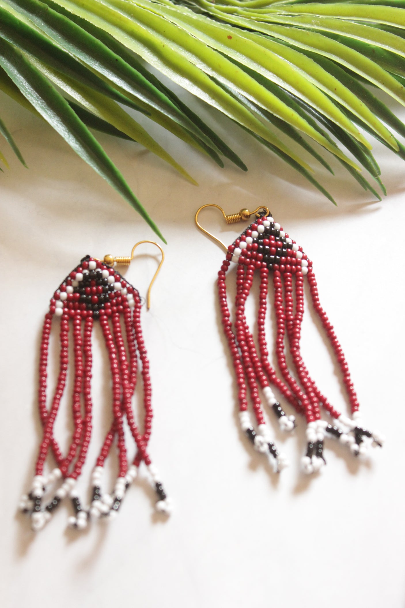 Maroon and Violet Hand Beaded Long Necklace Set