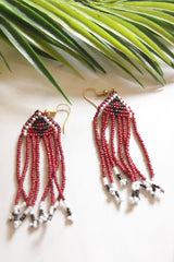 Maroon and Violet Hand Beaded Long Necklace Set