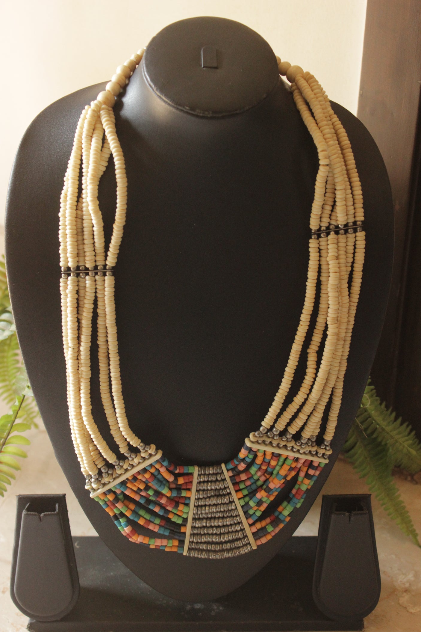 Ivory and Multi-Color Resin Beads Handmade Boho Necklace