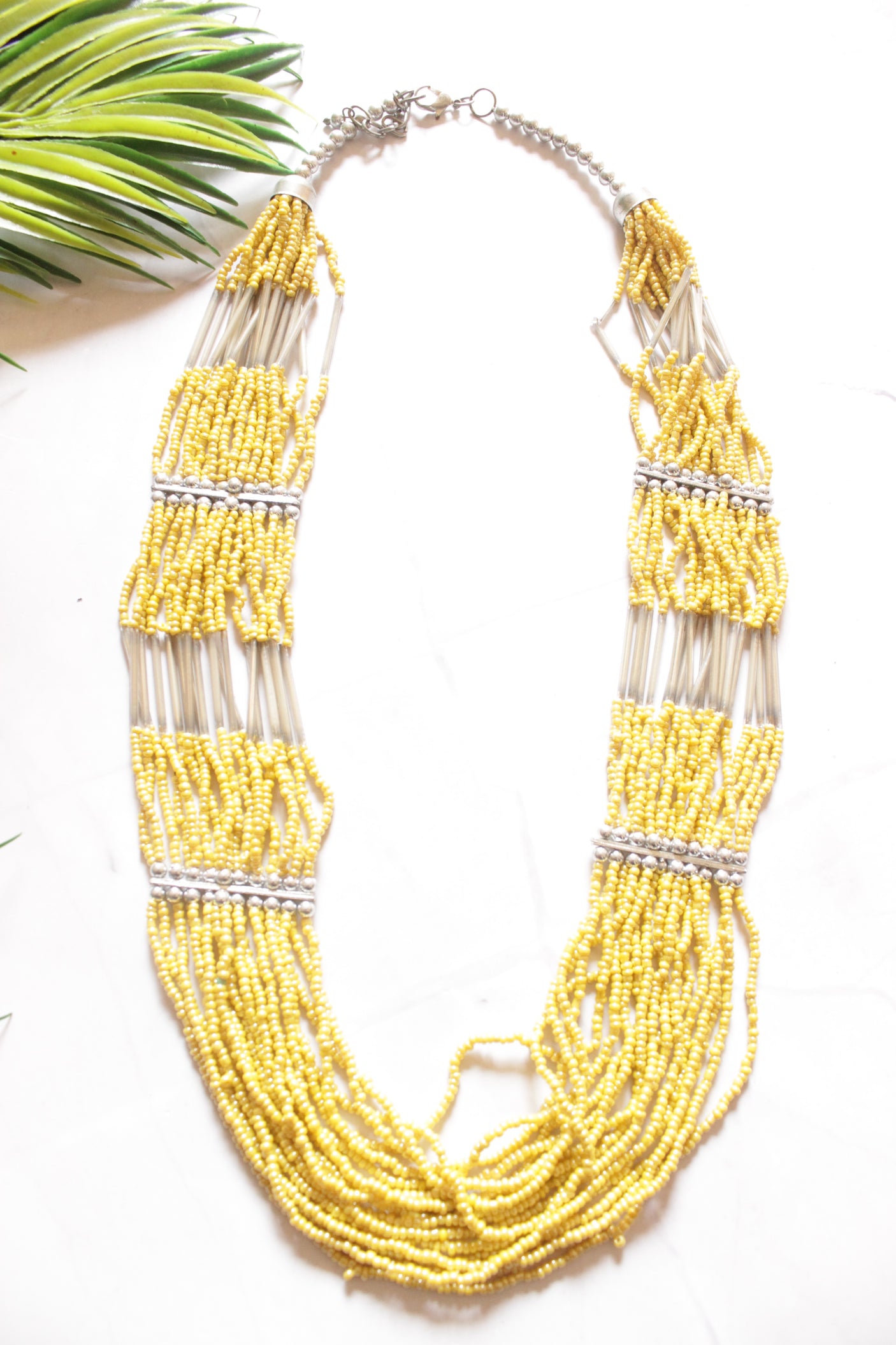 Muted Yellow Beads Multi-Layer Hand Beaded Necklace