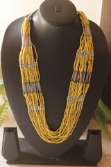 Muted Yellow Beads Multi-Layer Hand Beaded Necklace