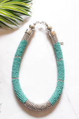 Turquoise and Grey Beaded Handmade Necklace Set