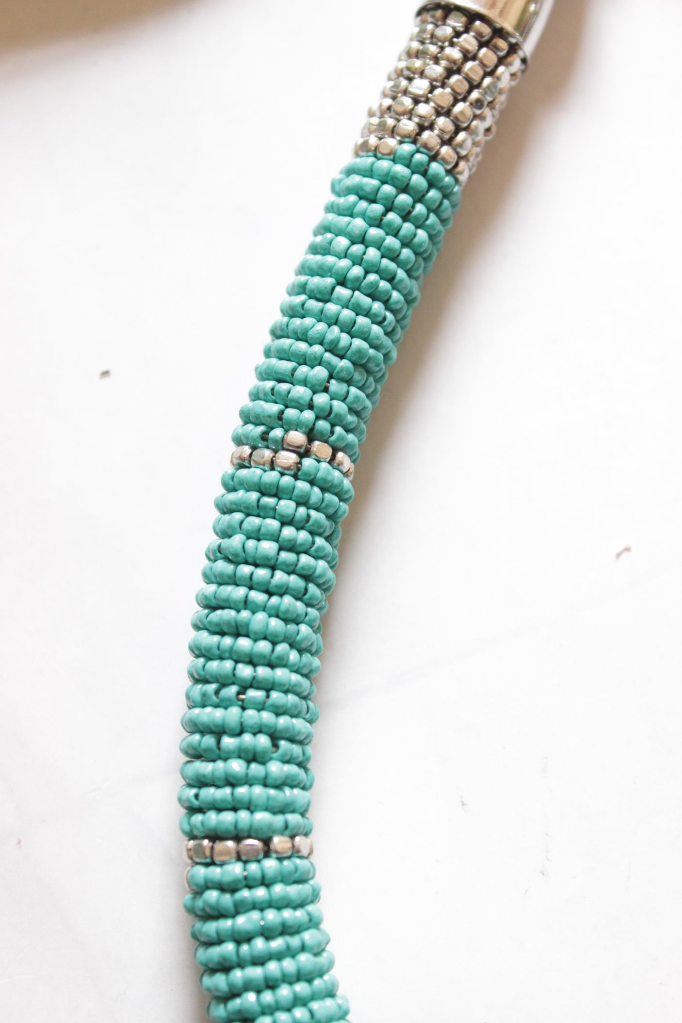 Turquoise and Grey Beaded Handmade Necklace Set