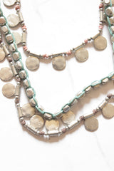 Silver Finish Metal Charms Braided in Fabric Threads Necklace