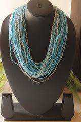 Blue Resin Beads and Glass Beads Multi-Layer Beaded Necklace