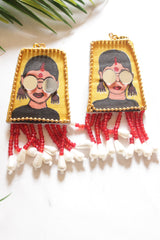 Yellow and Red Hand Painted Quirky Fabric Dangler Earrings