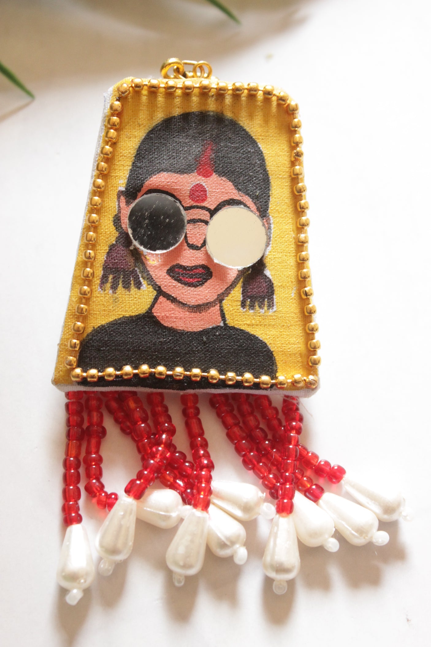 Yellow and Red Hand Painted Quirky Fabric Dangler Earrings