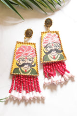 Yellow and Red Hand Painted Quirky Fabric Dangler Earrings