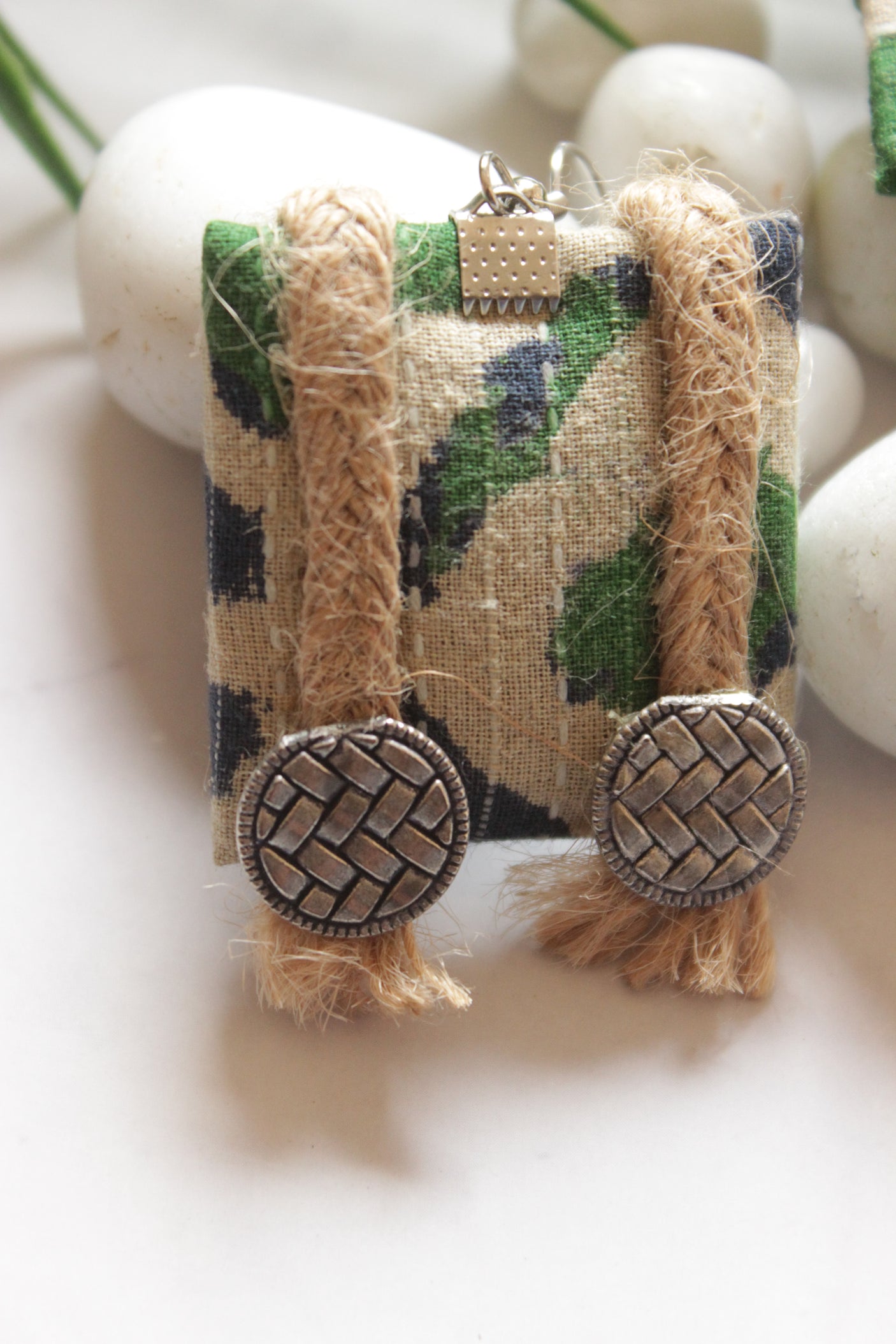 Handmade Jute and Fabric Earrings