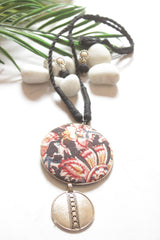 Kalamkari Fabric Necklace Set with Oxidised Finish Metal Pendant