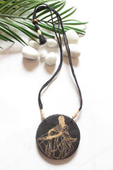 Black Fabric Pendant with Hand Painted Woman Silhouette Necklace