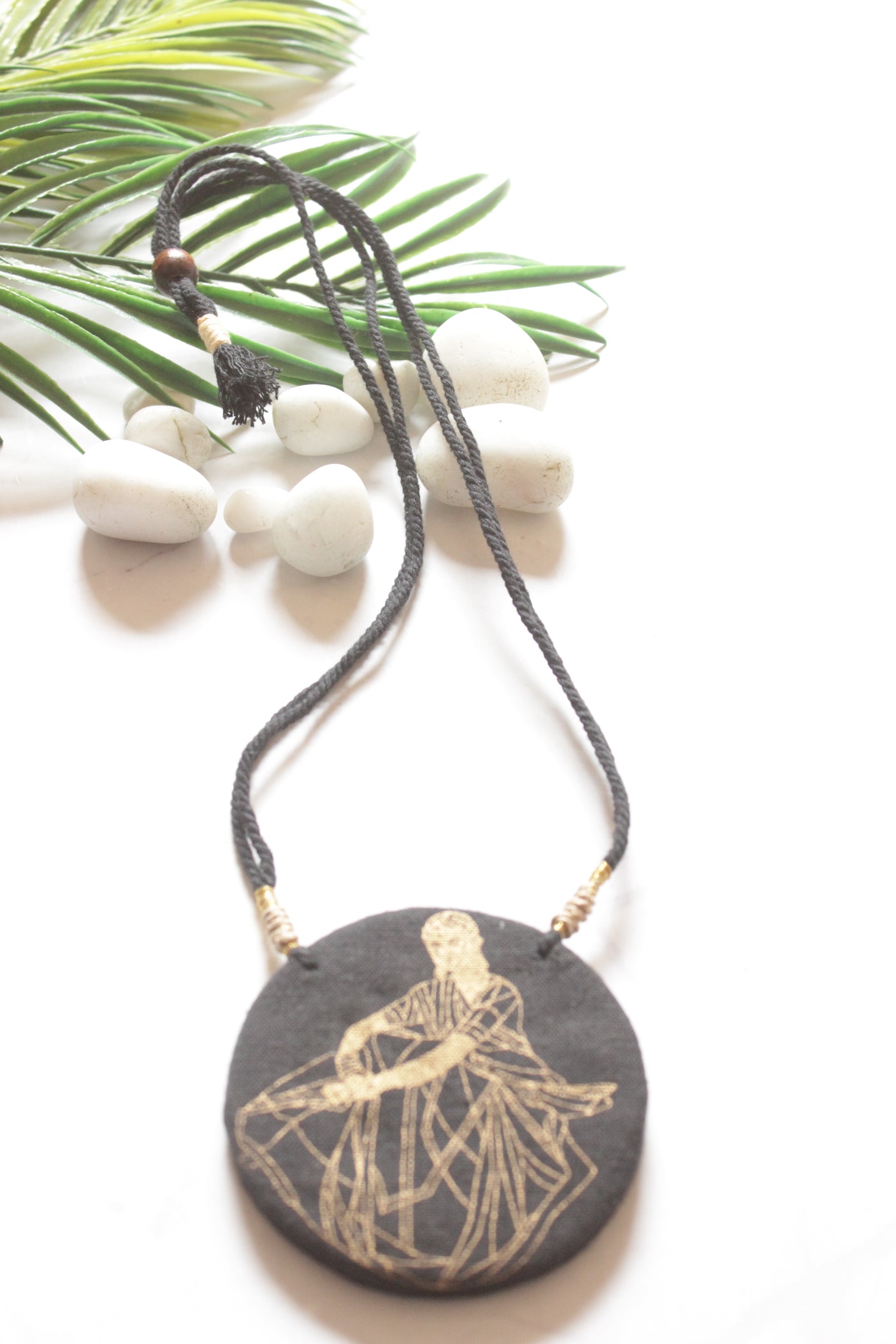 Black Fabric Pendant with Hand Painted Woman Silhouette Necklace