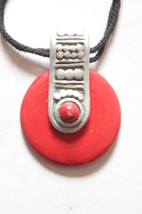 Handmade Circular Pendant Terracotta Clay Necklace with Adjustable Length