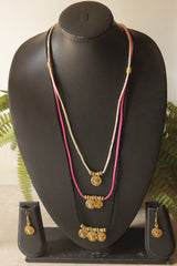 3 Layer Necklace with Gold Finish Religious Motifs Metal Charms