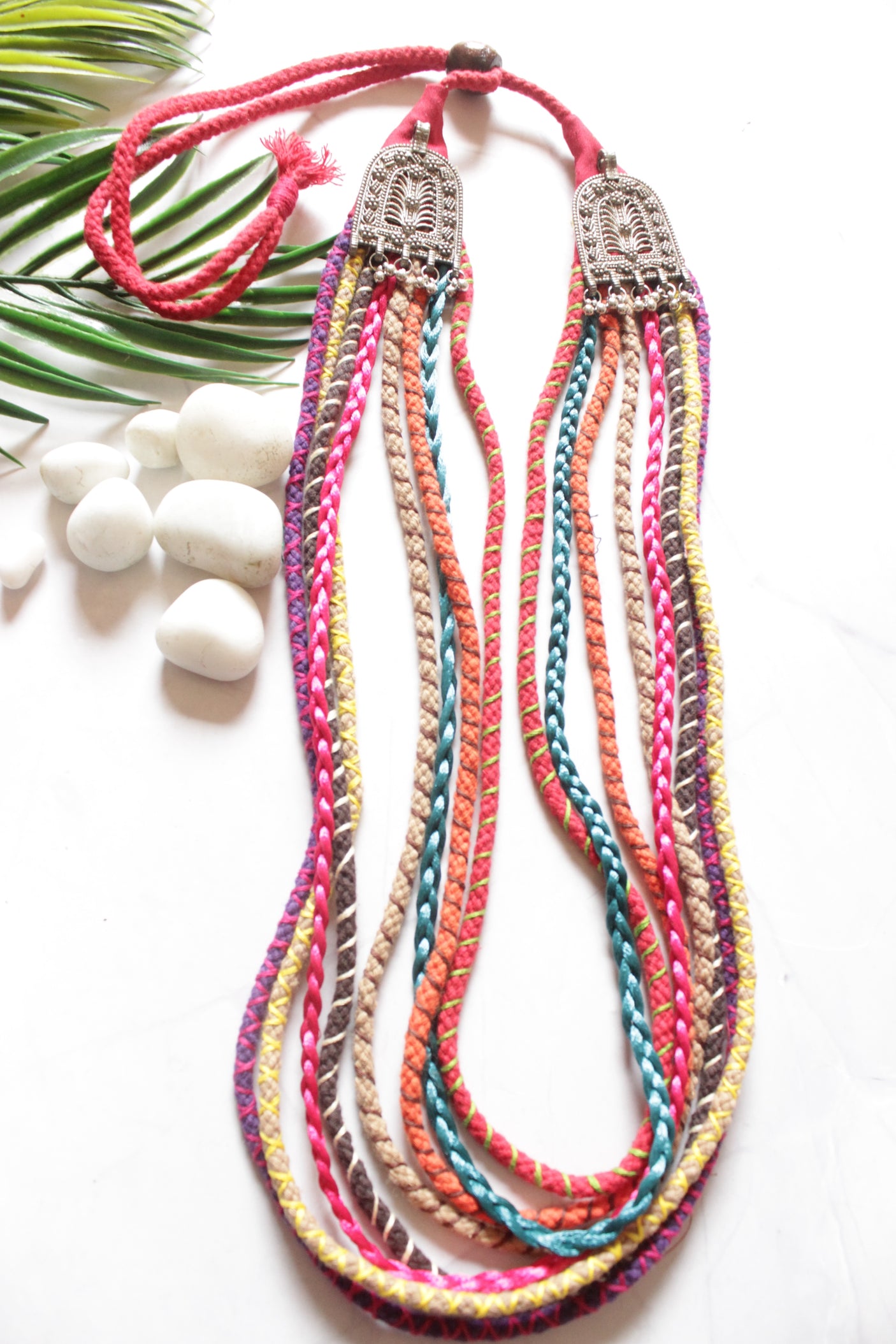 Vibrant Multi Layer Jute and Fabric Threads Handmade Necklace