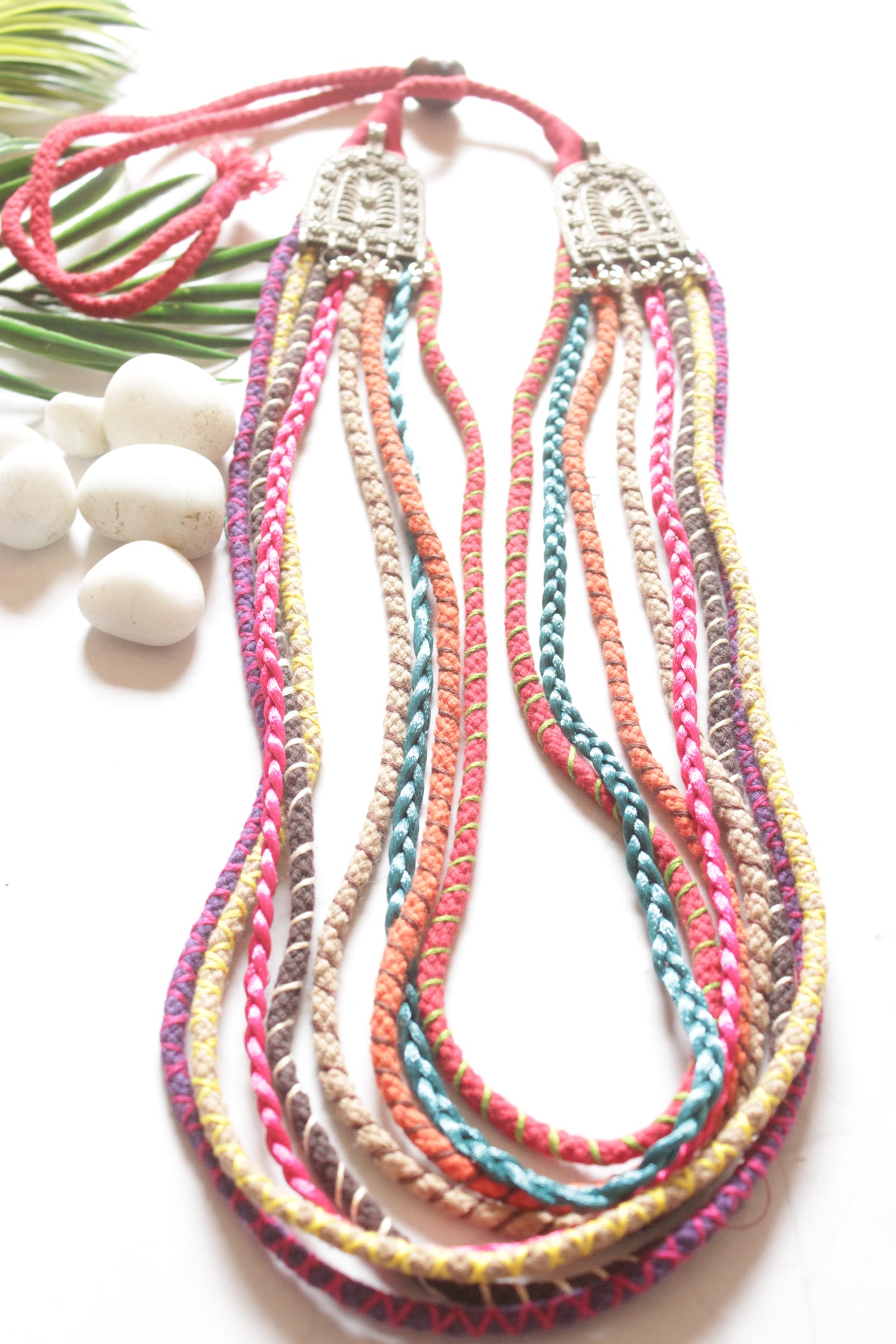 Vibrant Multi Layer Jute and Fabric Threads Handmade Necklace