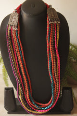 Vibrant Multi Layer Jute and Fabric Threads Handmade Necklace