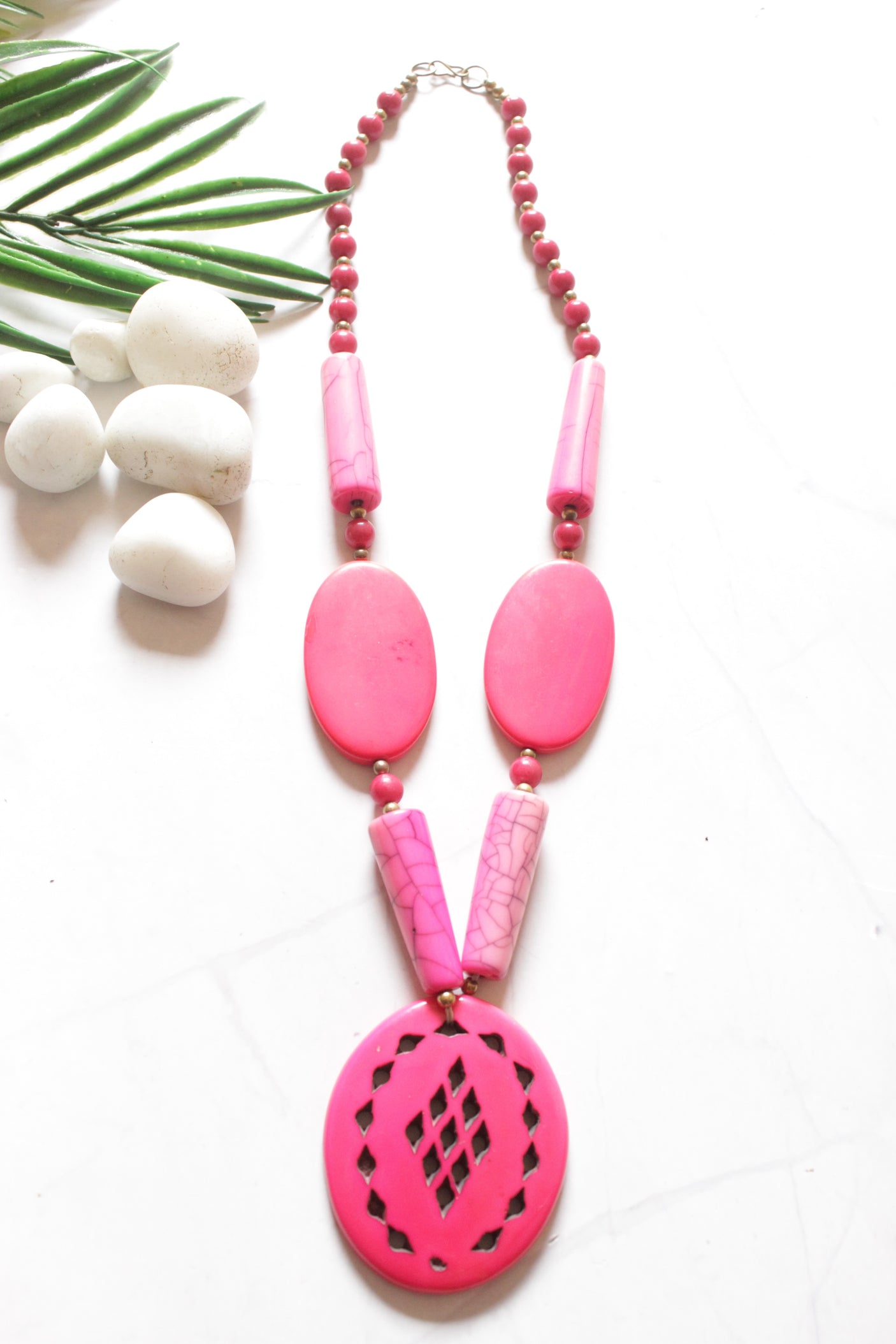 Pink Stone Beads Necklace