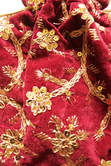 Maroon Velvet Fabric Hand Embroidered Gold Toned Potli