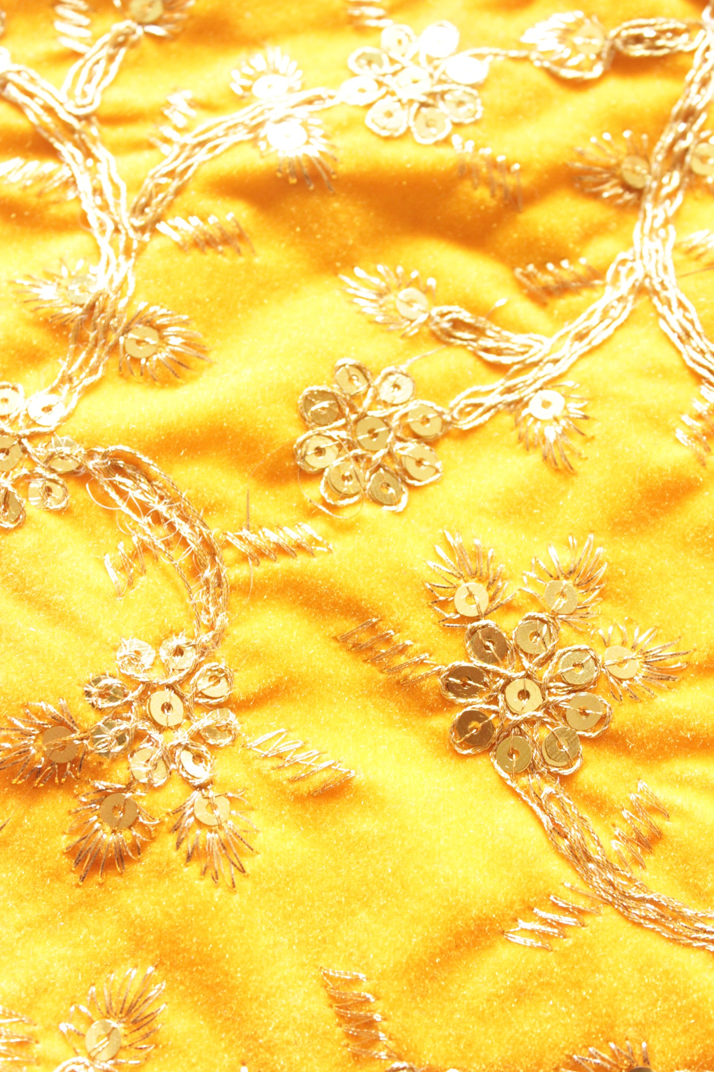 Yellow Velvet Fabric Hand Embroidered Gold Toned Potli