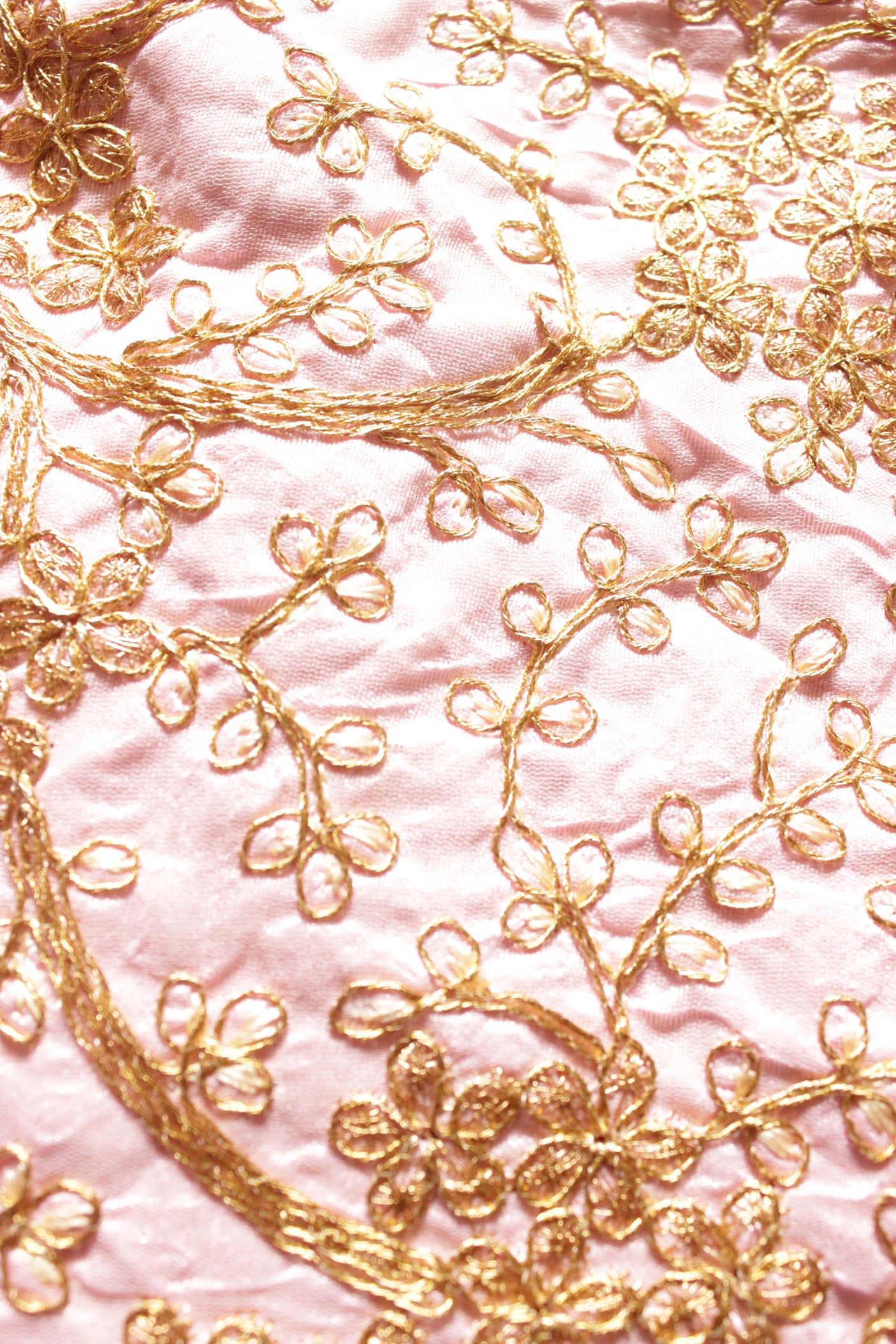 Baby Pink Velvet Fabric Hand Embroidered Gold Toned Potli