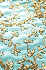 Sea Blue Velvet Fabric Hand Embroidered Gold Toned Potli