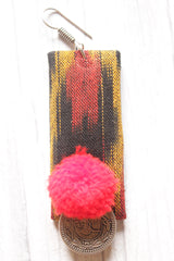 Ikat Fabric Pom Pom Embellished Handcrafted Earrings