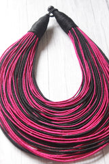 Black & Pink Handmade Silk Threads Multi-Layer Statement African Choker Necklace