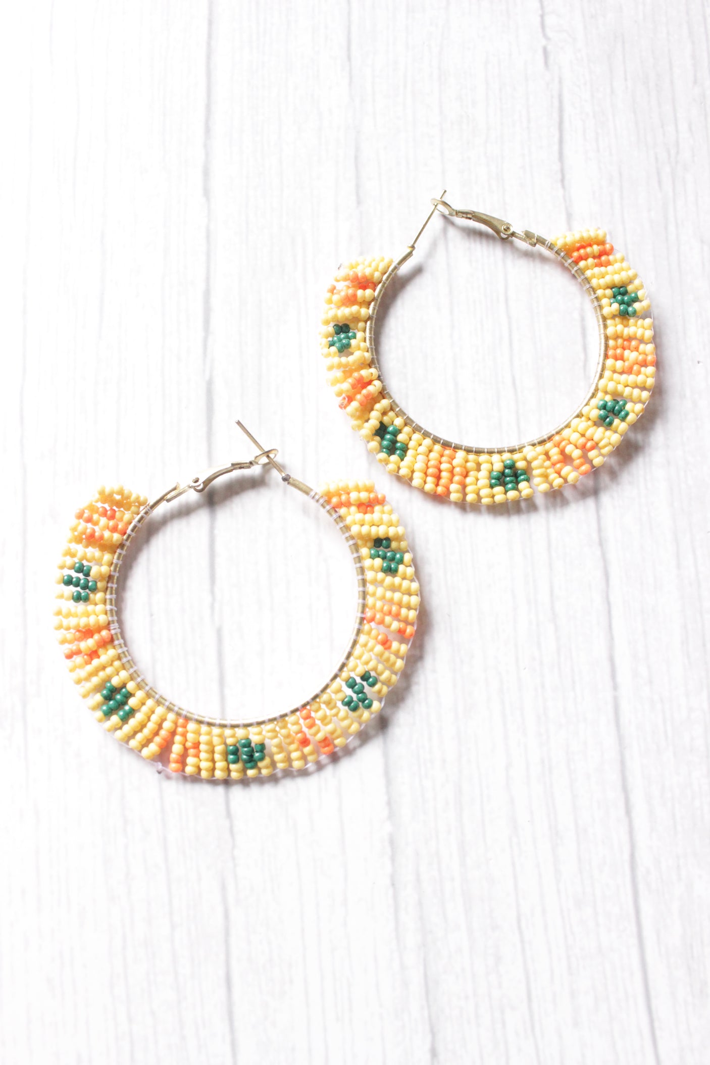 Multi-Color Beaded Handmade Hoop Earrings