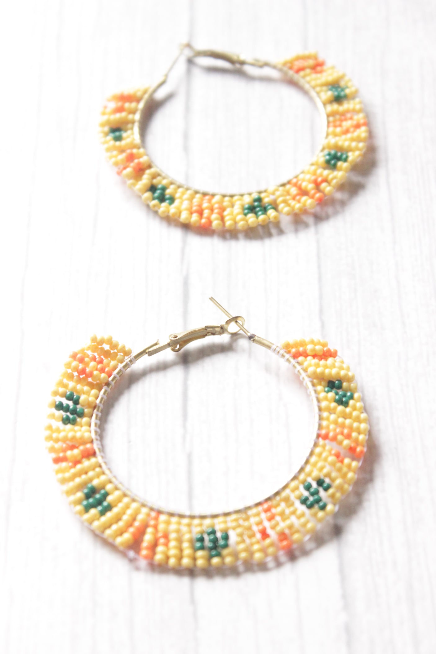 Multi-Color Beaded Handmade Hoop Earrings