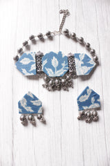 Printed Indigo Fabric Handmade Ball Chain Choker Necklace Set