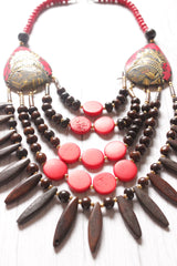 Red & Brown Wooden Beads Tribal Motifs Handcrafted Statement African Tribal Necklace