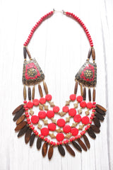 Red & Brown Bone Beads Handcrafted Statement African Tribal Necklace