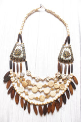 Ivory & Brown Bone Beads Handcrafted Statement African Tribal Necklace